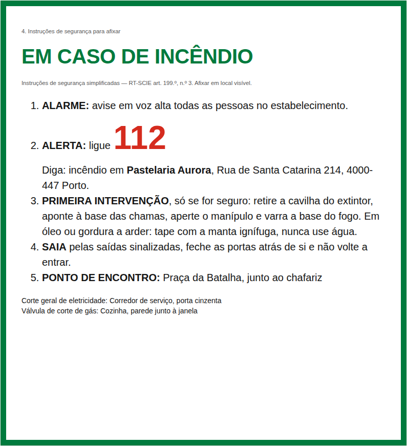 Cartaz Em caso de incêndio